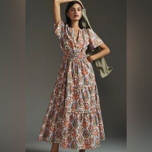 Anthropologie Somerset Maxi Dress M Boho Floral Smocked Waist Cottagecore